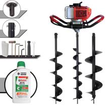 Kit Perfurador de Solo À Gasolina Anmax GD520B Motor 2T 52cc 2,2HP 7.000rpm Profissional Completo Ideal Para Todos os Tipos de Trabalhos Com Brocas 80X10cm, 80X15cm e 80X20cm + ÓLEO STIHL EXTRA