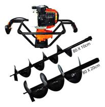 Kit Perfurador De Solo Profissional Á Gasolina 52cc 2,5hp 2t com 2 Brocas (80x20cm + 80x10cm)