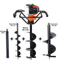 KIT Perfurador de Solo Vulcan VPS520 2T 2,5CV com Broca 80x20cm + 80x12cm e 80x25cm + Extensão 60cm