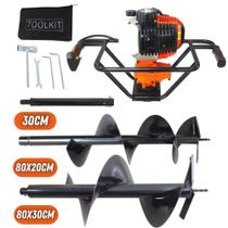 KIT Perfurador de Solo Vulcan VPS520 2T 52CC 2,5CV com Broca 80x20cm + Broca 80x30cm + Extensão 30cm