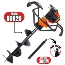 KIT Perfurador de Solo Vulcan VPS520 2T 52CC 2,5CV Com Broca 80x20cm + Extensão 30cm com Pino Trava