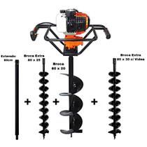 KIT Perfurador de Solo Vulcan VPS520 Broca 80x20cm + Brocas Extras 80x25cm e 80x30cm + Extensão 80cm