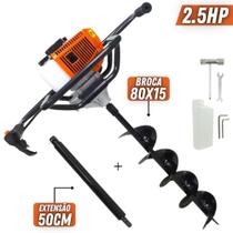 KIT Perfurador de Solo Vulcan VPS520-S 2T 52CC 2,5CV com Broca 80x15cm + Extensão Vulcan 50cm