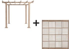 KIT Pergolado de madeira Pinus tratado 2,90x2,90 metros + Brise lateral ripado KIT Pergolado de madeira Pinus tratado 2,90x2,90 metros + Brise lateral ripado