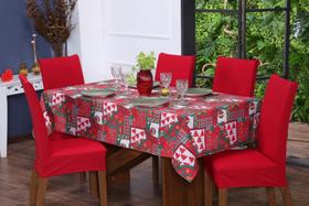 Kit Personalizado Natal Toalha + 12 Capas de Cadeira Malha Decoração Cozinha Natalina