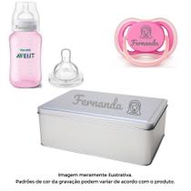 Kit Personalizado Nome Avent Rosa Mamadeira Ac + Chupeta 6+ - Philips Avent