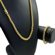 Kit Peruano 7Mm Corrente + Pulseira Banhado A Ouro 18K
