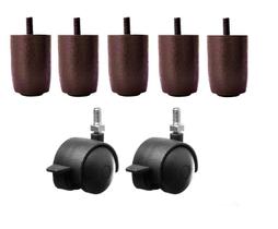 Kit Pés Madeira Cama Box ou Baú 5 fixos 2 rodinhas freio P63