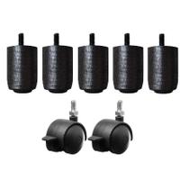 Kit Pés Madeira Cama Box ou Baú 5 fixos 2 rodinhas freio P63
