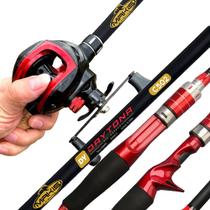 Kit Pesca 10kg Carretilha 19 Rol Anti Cabeleira + Vara de Carbono