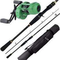 Kit Pesca 12kg Carretilha + Vara de Carbono 1,68m Porta Vara