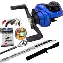 Kit Pesca 15kg Carretilha M21 Drag 5kg Vara 1,68mt e 5 Iscas