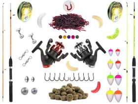 Kit Pesca 2 Varas Para Molinete 1,50m + 2 Molinetes + Acessórios (Ref. 73)