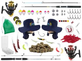Kit Pesca 2 Varas Para Molinete 1,50m + 2 Molinetes + Estojo C/ Acessórios (Ref. 75)