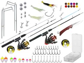 Kit Pesca 2 Varas Para Molinete 1,50m + 2 Molinetes + Estojo C/ Acessórios (Ref. 79)