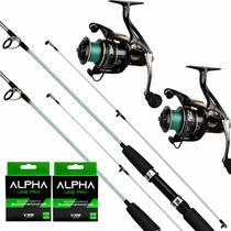 Kit Pesca 2x Molinete 4000 Vara 1,65m 65lb Linha 0.40mm
