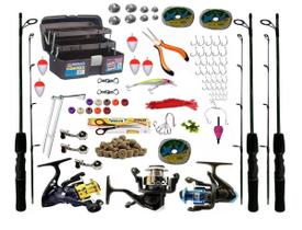 Kit Pesca 3 Varas 1,30m 10kg com maleta e 85 Acessórios