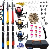 Kit Pesca 3 Varas + 3 Molinetes Ultra Light + Acessórios