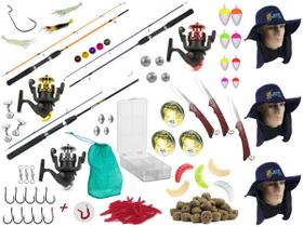 Kit Pesca 3 Varas Para Molinete 1,20m + 3 Molinetes + Estojo + Acessórios (Ref. 96)
