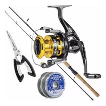 Kit Pesca Arremesso Longo Molinete Elite Gold 3000 Vara Carbono Alicate + 200mts Linha