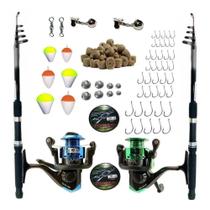 Kit Pesca C/ 2 Varas Telescópicas E 2 Molinetes+ Acessórios