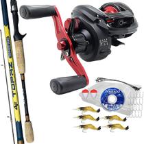 Kit Pesca Carretilha 10 Rolamento Com Vara Topaz 1,68mts e Estojo Makis 03