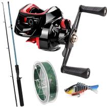 Kit Pesca Carretilha 19 Rolamentos Com Vara 1,80mts E Linha Multifilamento
