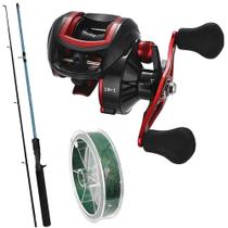 Kit Pesca Carretilha 19 Rolamentos Com Vara 1,80mts E Linha Multifilamento - makis fishing