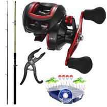 Kit Pesca Carretilha 19 Rolamentos com Vara Cmik 1,80mts Alicate H.I e Estojo Completo