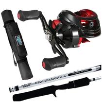 Kit Pesca Carretilha 19 Rolamentos com Vara Diamond 1,68mts e Porta Varas Makis Fishing