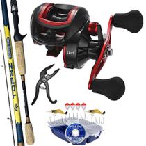 Kit Pesca Carretilha 19 Rolamentos com Vara Topaz 1,68mts Alicate H.I e Estojo Completo