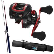 Kit Pesca Carretilha 19 Rolamentos Vara 1,80mt e Porta Varas