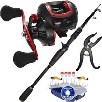Kit Pesca Carretilha 19 Rolamentos Vara + Alicate E Estojo