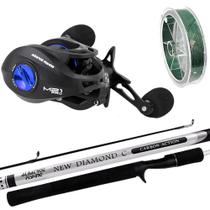 Kit Pesca Carretilha Albatroz M21 Drag 9Kg com Vara Diamond 1,68Mts e Linha Multi