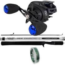 Kit Pesca Carretilha Albatroz M21 Drag 9Kg com Vara Diamond 1,68Mts e Linha Multi