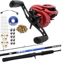 Kit Pesca Carretilha Drag 8kg Vara Fibra Carbono + 62 Itens Kit Pesca Carretilha Drag 8kg Vara Fibra Carbono + 62 Itens