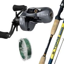 Kit Pesca Carretilha Lince Carbon Vara Topaz 1,80m Alta Resistência Linha Anti Cabeleira