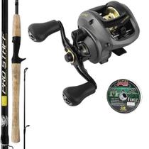 Kit Pesca Carretilha New Ventura VT10 com Vara Pro Staff 1,68mts e Linha Multifilamento