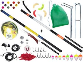 Kit Pesca Com 2 Varas Telescópicas (3,60m e 4,00m) + 2 Suportes p/ Varas + Acessórios (Ref. 138)