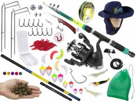 Kit Pesca Com Vara Telescópica Para Molinete 1,70m + Vara Telescópica 4,00m + Molinete + Estojo c/ Acessórios (Ref. 188)