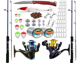 Kit Pesca Completo 2 Vara 1,20M 10Kg Com Molinete E Acessorios