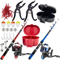 Kit Pesca Completo 2 Vara + Molinete Isca Itens Barato Full