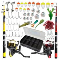 Kit pesca completo 2 Varas + 2 Molinetes + 1 Estojo + Itens Kit pesca completo 2 Varas + 2 Molinetes + 1 Estojo + Itens