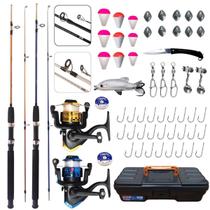 Kit Pesca Completo 2 Varas Maciça + 2 Molinetes + Acessórios