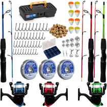 Kit Pesca Completo 3 Varas 1,20m 6kg Com Molinete Maleta