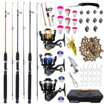 Kit Pesca Completo 3 Varas Maciça + 3 Molinete UL + Iscas - Alto Mar