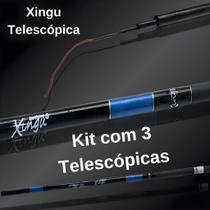 Kit pesca Completo 3 Varas Telescopicas Varios Tamanhos Caniço de Pesca + Enrolador de Linha Carbono Vara Barato Leve Pescaria - Xingu