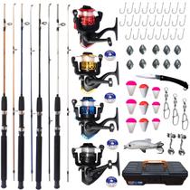 Kit Pesca Completo 4 Varas Maciça + 4 Molinete + Acessórios