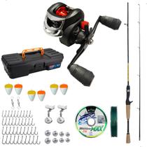 Kit Pesca Completo Carretilha 3 Rolamentos + Vara Carbono 1,68m + Acessórios e Maleta de Pesca - Summer