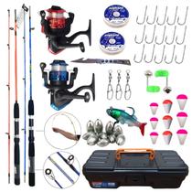 Kit Pesca Completo com 2 Varas 1,65 M e + 2 Molinetes Ultra Light Promo + Jogo de Acessórios com Maleta - Apolaz Sports